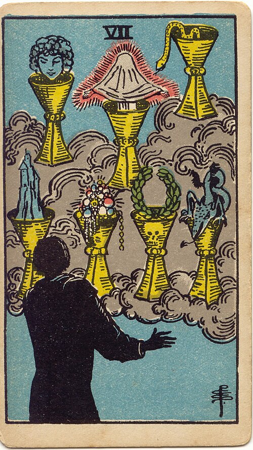 타로 컵 7 카드(Seven of Cups) 의미 — 환상과 선택, 무엇이 진짜일까