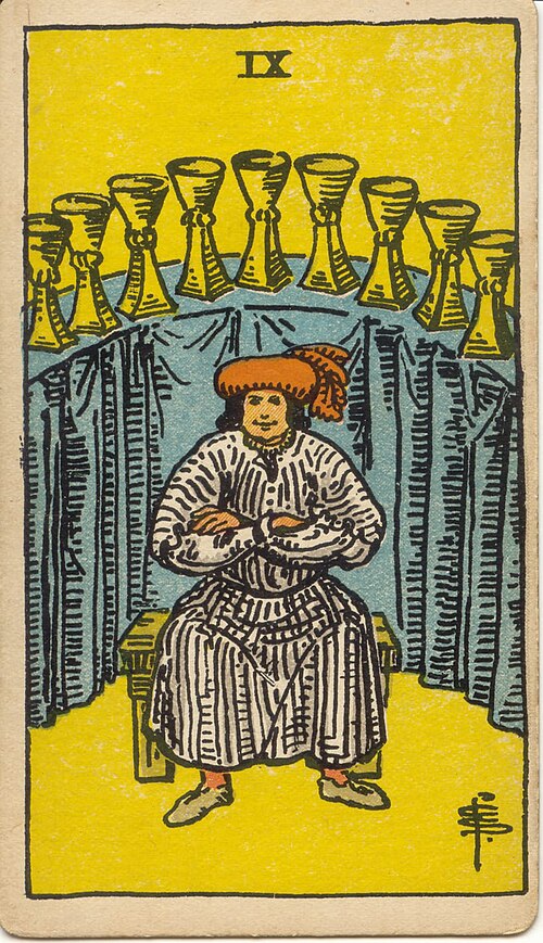타로 컵 9 카드(Nine of Cups) 의미 — 소원이 이루어지는 '위시 카드'