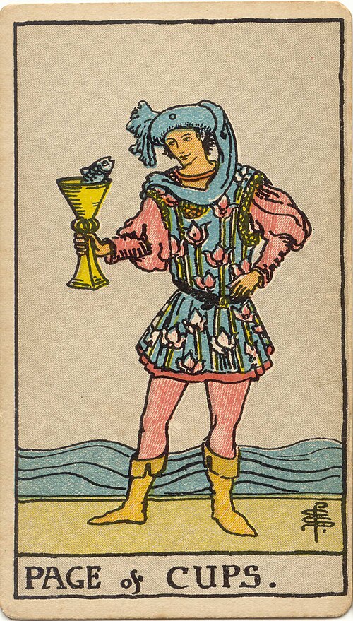 타로 컵 페이지 카드(Page of Cups) 의미 — 마음에서 물고기가 튀어오르다