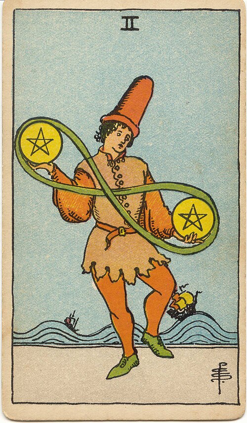 타로 펜타클 2(Two of Pentacles) 의미 — 두 개의 공을 굴리며 균형 잡기