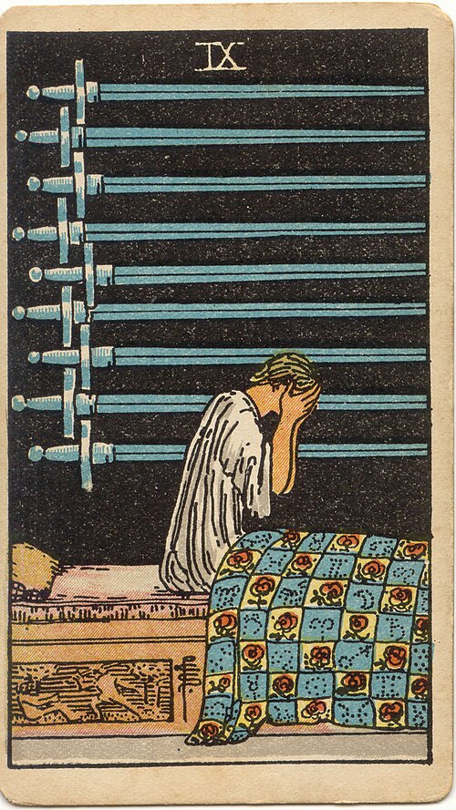 타로 소드 9 카드(Nine of Swords) 의미 — 잠 못 드는 밤의 걱정