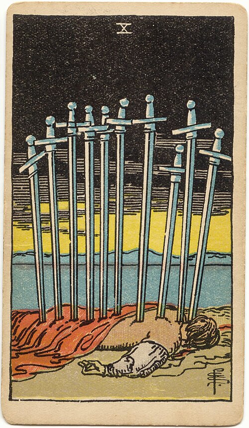 타로 소드 10 카드(Ten of Swords) 의미 — 바닥, 그리고 밝아오는 여명