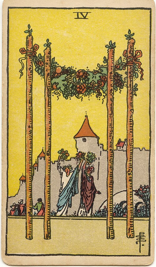 타로 완드 4 카드(Four of Wands) 의미 — 축하와 안정, 결실의 기쁨